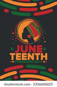 Juneteenth Independence Day. Freedom or Emancipation day. Annual american holiday, celebrated in June 19. African-American history and heritage. Poster, greeting card, banner and background. Vector