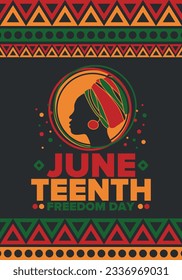 Juneteenth Independence Day. Freedom or Emancipation day. Annual american holiday, celebrated in June 19. African-American history and heritage. Poster, greeting card, banner and background. Vector