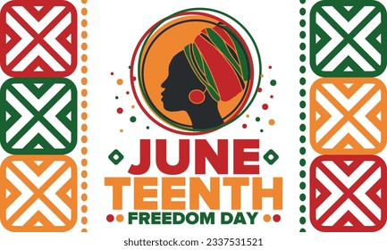 Juneteenth Independence Day. Freedom or Emancipation day. Annual american holiday, celebrated in June 19. African-American history and heritage. Poster, greeting card, banner and background. Vector