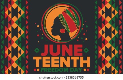 Decimoctavo Día de la Independencia de junio. Día de la Libertad o la Emancipación. Fiesta anual estadounidense, celebrada el 19 de junio. Historia y patrimonio afroamericano. Cartel, tarjeta de saludo, cartel y fondo. Vector