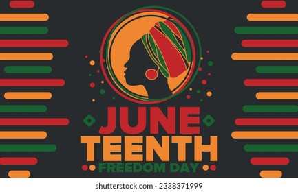 Juneteenth Independence Day. Freedom or Emancipation day. Annual american holiday, celebrated in June 19. African-American history and heritage. Poster, greeting card, banner and background. Vector