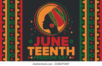 Juneteenth Independence Day. Freedom or Emancipation day. Annual american holiday, celebrated in June 19. African-American history and heritage. Poster, greeting card, banner and background. Vector