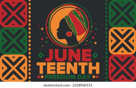Decimoctavo Día de la Independencia de junio. Día de la Libertad o la Emancipación. Fiesta anual estadounidense, celebrada el 19 de junio. Historia y patrimonio afroamericano. Cartel, tarjeta de saludo, cartel y fondo. Vector