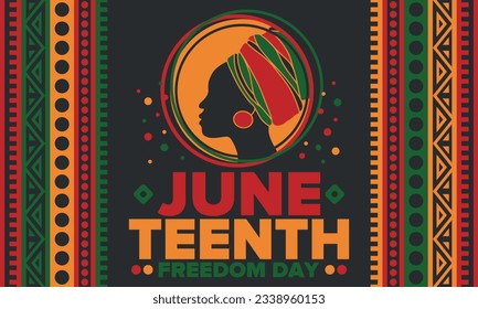 Juneteenth Independence Day. Freedom or Emancipation day. Annual american holiday, celebrated in June 19. African-American history and heritage. Poster, greeting card, banner and background. Vector