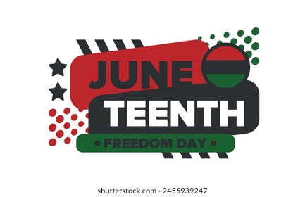 Juneteenth Independence Day. Freedom or Emancipation day. Annual american holiday, celebrated in June 19. African-American history and heritage. Poster, greeting card, banner and background. Vector