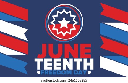 Juneteenth Independence Day. Freedom or Emancipation day. Annual american holiday, celebrated in June 19. African-American history and heritage. Poster, greeting card, banner and background. Vector