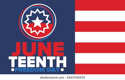 Juneteenth Independence Day. Freedom or Emancipation day. Annual american holiday, celebrated in June 19. African-American history and heritage. Poster, greeting card, banner and background. Vector