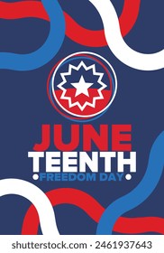 Juneteenth Independence Day. Freedom or Emancipation day. Annual american holiday, celebrated in June 19. African-American history and heritage. Poster, greeting card, banner and background. Vector