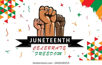 Juneteenth Independence Day. Freedom or Emancipation day. Annual american holiday, celebrated in June 19. African-American history and heritage. Poster, greeting card, banner and background. Vector