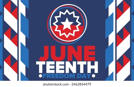 Juneteenth Independence Day. Freedom or Emancipation day. Annual american holiday, celebrated in June 19. African-American history and heritage. Poster, greeting card, banner and background. Vector