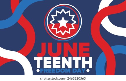 Juneteenth Independence Day. Freedom or Emancipation day. Annual american holiday, celebrated in June 19. African-American history and heritage. Poster, greeting card, banner and background. Vector