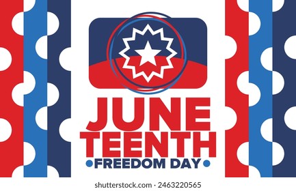 Juneteenth Independence Day. Freedom or Emancipation day. Annual american holiday, celebrated in June 19. African-American history and heritage. Poster, greeting card, banner and background. Vector