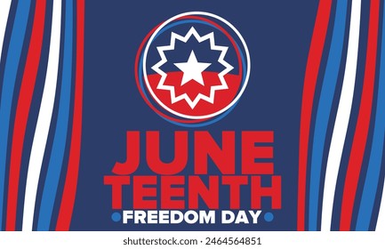 Juneteenth Independence Day. Freedom or Emancipation day. Annual american holiday, celebrated in June 19. African-American history and heritage. Poster, greeting card, banner and background. Vector