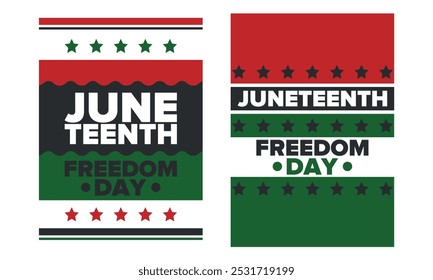 Juneteenth Independence Day. Freedom or Emancipation day. Annual american holiday, celebrated in June 19. African-American history and heritage. Poster, greeting card, banner and background. Vector