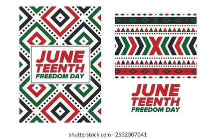 Juneteenth Independence Day. Freedom or Emancipation day. Annual american holiday, celebrated in June 19. African-American history and heritage. Poster, greeting card, banner and background. Vector