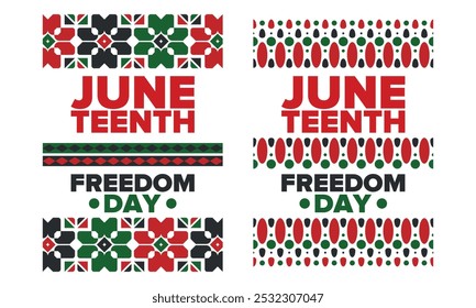 Juneteenth Independence Day. Freedom or Emancipation day. Annual american holiday, celebrated in June 19. African-American history and heritage. Poster, greeting card, banner and background. Vector