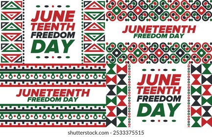 Juneteenth Independence Day. Freedom or Emancipation day. Annual american holiday, celebrated in June 19. African-American history and heritage. Poster, greeting card, banner and background. Vector