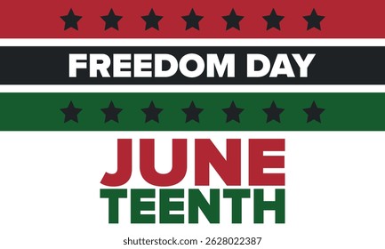 Juneteenth Independence Day. Freedom or Emancipation day. Annual american holiday, celebrated in June 19. African-American history and heritage. Poster, greeting card, banner and background. Vector