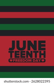 Juneteenth Independence Day. Freedom or Emancipation day. Annual american holiday, celebrated in June 19. African-American history and heritage. Poster, greeting card, banner and background. Vector