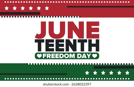 Juneteenth Independence Day. Freedom or Emancipation day. Annual american holiday, celebrated in June 19. African-American history and heritage. Poster, greeting card, banner and background. Vector