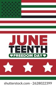 Juneteenth Independence Day. Freedom or Emancipation day. Annual american holiday, celebrated in June 19. African-American history and heritage. Poster, greeting card, banner and background. Vector