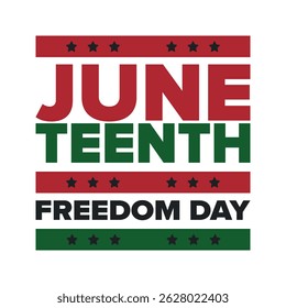 Juneteenth Independence Day. Freedom or Emancipation day. Annual american holiday, celebrated in June 19. African-American history and heritage. Poster, greeting card, banner and background. Vector