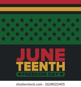 Juneteenth Independence Day. Freedom or Emancipation day. Annual american holiday, celebrated in June 19. African-American history and heritage. Poster, greeting card, banner and background. Vector