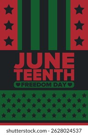 Juneteenth Independence Day. Freedom or Emancipation day. Annual american holiday, celebrated in June 19. African-American history and heritage. Poster, greeting card, banner and background. Vector
