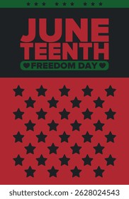 Juneteenth Independence Day. Freedom or Emancipation day. Annual american holiday, celebrated in June 19. African-American history and heritage. Poster, greeting card, banner and background. Vector