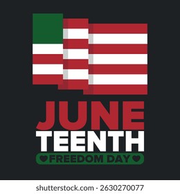 Juneteenth Independence Day. Freedom or Emancipation day. Annual american holiday, celebrated in June 19. African-American history and heritage. Poster, greeting card, banner and background. Vector