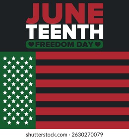 Juneteenth Independence Day. Freedom or Emancipation day. Annual american holiday, celebrated in June 19. African-American history and heritage. Poster, greeting card, banner and background. Vector
