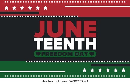 Juneteenth Independence Day. Freedom or Emancipation day. Annual american holiday, celebrated in June 19. African-American history and heritage. Poster, greeting card, banner and background. Vector