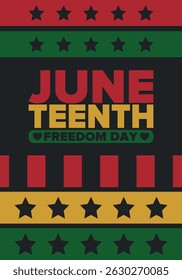 Juneteenth Independence Day. Freedom or Emancipation day. Annual american holiday, celebrated in June 19. African-American history and heritage. Poster, greeting card, banner and background. Vector