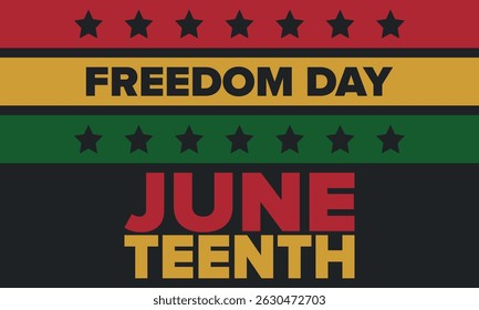 Juneteenth Independence Day. Freedom or Emancipation day. Annual american holiday, celebrated in June 19. African-American history and heritage. Poster, greeting card, banner and background. Vector
