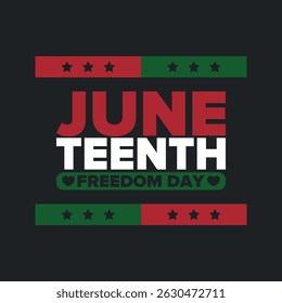 Juneteenth Independence Day. Freedom or Emancipation day. Annual american holiday, celebrated in June 19. African-American history and heritage. Poster, greeting card, banner and background. Vector