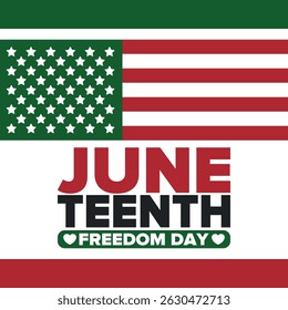 Juneteenth Independence Day. Freedom or Emancipation day. Annual american holiday, celebrated in June 19. African-American history and heritage. Poster, greeting card, banner and background. Vector