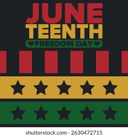 Juneteenth Independence Day. Freedom or Emancipation day. Annual american holiday, celebrated in June 19. African-American history and heritage. Poster, greeting card, banner and background. Vector