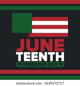 Juneteenth Independence Day. Freedom or Emancipation day. Annual american holiday, celebrated in June 19. African-American history and heritage. Poster, greeting card, banner and background. Vector