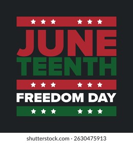Juneteenth Independence Day. Freedom or Emancipation day. Annual american holiday, celebrated in June 19. African-American history and heritage. Poster, greeting card, banner and background. Vector