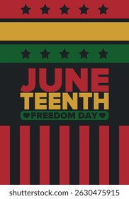 Juneteenth Independence Day. Freedom or Emancipation day. Annual american holiday, celebrated in June 19. African-American history and heritage. Poster, greeting card, banner and background. Vector