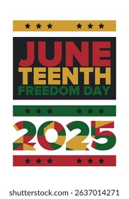 Juneteenth Independence Day. Freedom or Emancipation day. Annual american holiday, celebrated in June 19. African-American history and heritage. Poster, greeting card, banner and background. Vector