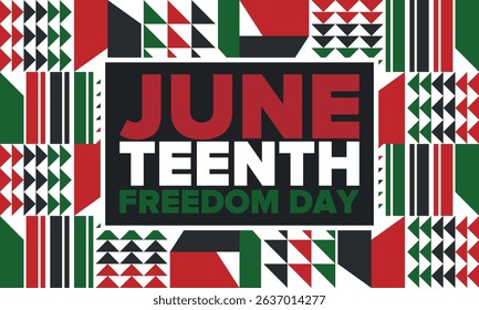 Juneteenth Independence Day. Freedom or Emancipation day. Annual american holiday, celebrated in June 19. African-American history and heritage. Poster, greeting card, banner and background. Vector