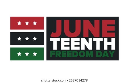 Juneteenth Independence Day. Freedom or Emancipation day. Annual american holiday, celebrated in June 19. African-American history and heritage. Poster, greeting card, banner and background. Vector