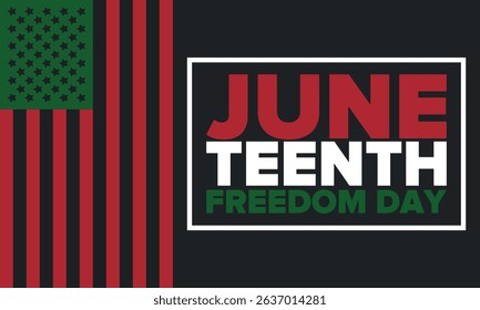 Juneteenth Independence Day. Freedom or Emancipation day. Annual american holiday, celebrated in June 19. African-American history and heritage. Poster, greeting card, banner and background. Vector