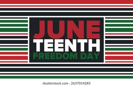 Juneteenth Independence Day. Freedom or Emancipation day. Annual american holiday, celebrated in June 19. African-American history and heritage. Poster, greeting card, banner and background. Vector