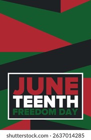 Juneteenth Independence Day. Freedom or Emancipation day. Annual american holiday, celebrated in June 19. African-American history and heritage. Poster, greeting card, banner and background. Vector