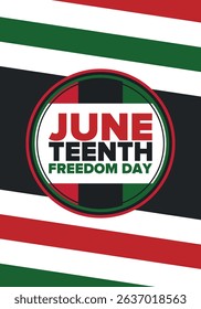 Juneteenth Independence Day. Freedom or Emancipation day. Annual american holiday, celebrated in June 19. African-American history and heritage. Poster, greeting card, banner and background. Vector