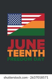 Juneteenth Independence Day. Freedom or Emancipation day. Annual american holiday, celebrated in June 19. African-American history and heritage. Poster, greeting card, banner and background. Vector