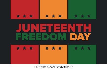 Juneteenth Independence Day. Freedom or Emancipation day. Annual american holiday, celebrated in June 19. African-American history and heritage. Poster, greeting card, banner and background. Vector