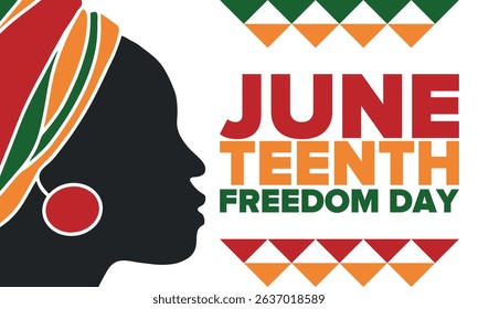 Juneteenth Independence Day. Freedom or Emancipation day. Annual american holiday, celebrated in June 19. African-American history and heritage. Poster, greeting card, banner and background. Vector